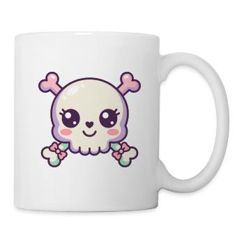 Niedlicher Kawaii-Schädel mit gekreuzten Knochen und rosa Bögen - Tasse - Weiß - Rechts