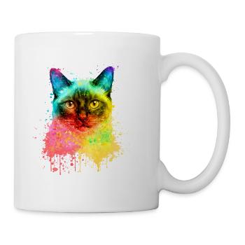 Siamkatze Regenbogen Aquarell Illustration - Tasse - Weiß - Rechts