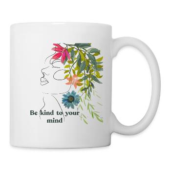 Sei freundlich zu deinem Geist – Blumenlinienkunst - Tasse - Weiß - Rechts