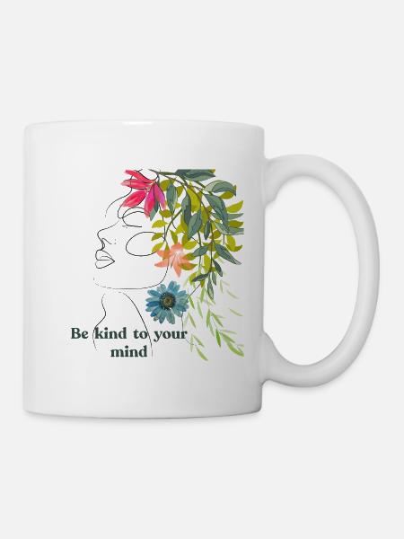 Sei freundlich zu deinem Geist – Blumenlinienkunst - Tasse - Weiß
