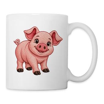 Niedliches Schwein im Stickerei-Look   - Tasse - Weiß - Rechts