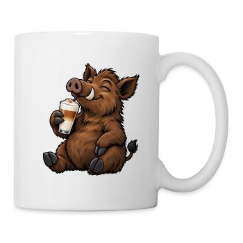 Wildschwein mit Latte Macchiato - Tasse - Weiß - Rechts