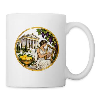 Göttin mit Lyra vor antikem Tempel - Tasse - Weiß - Rechts