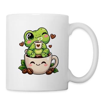 Kawaii Kaffeemaschine Frosch - Tasse - Weiß - Rechts