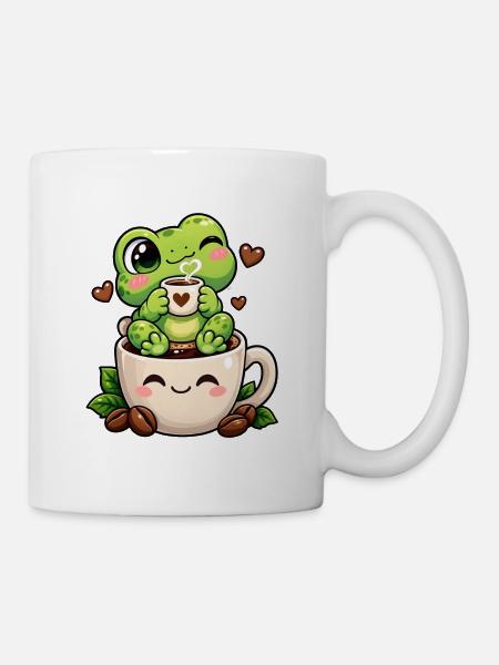 Kawaii Kaffeemaschine Frosch - Tasse - Weiß