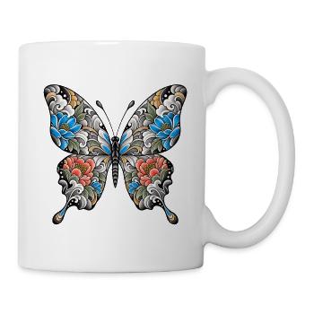Blüten Schmetterling Blattwerk - Tasse - Weiß - Rechts