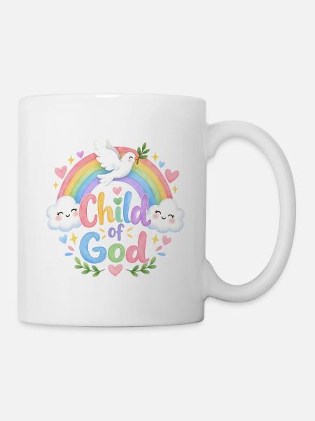 Kind Gottes Regenbogen Kunst - Tasse - Weiß