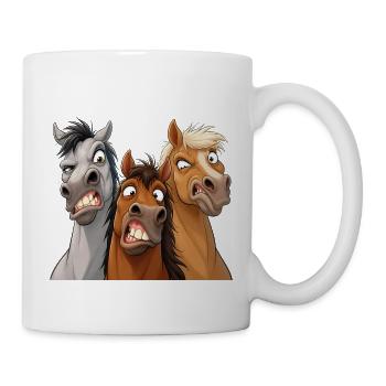 Drei Cartoon-Streichpferde - Tasse - Weiß - Rechts