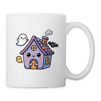 Niedliches Spukhaus mit freundlichen Geistern und einer Fledermaus - Tasse - Weiß - Rechts
