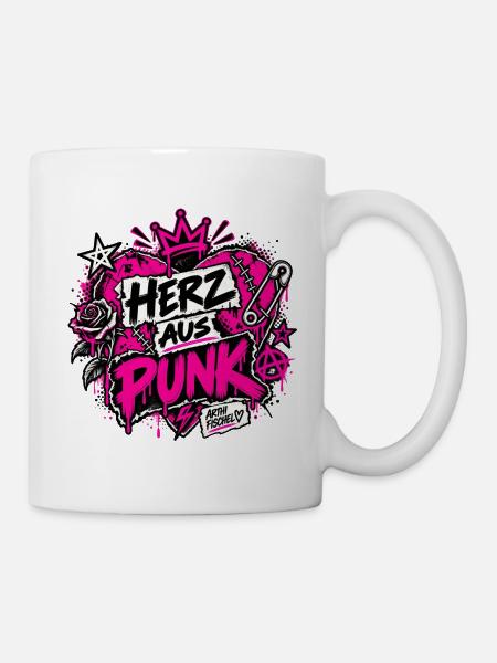 Herz aus Punk – Neon Grunge - Tasse - Weiß