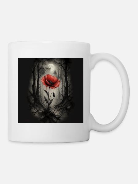 Mohn im dunklen Wald - Tasse - Weiß