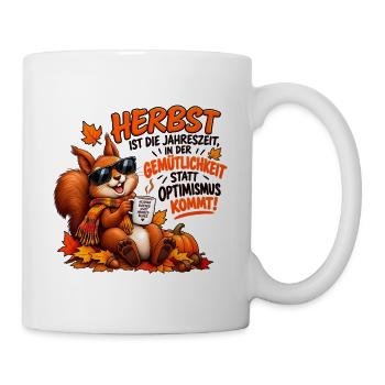 Herbstkuschel mit Kaffee-Eichhörnchen - Tasse - Weiß - Rechts