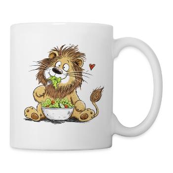 Lustiger Löwe mit Salat | Veganer Tierhumor - Tasse - Weiß - Rechts