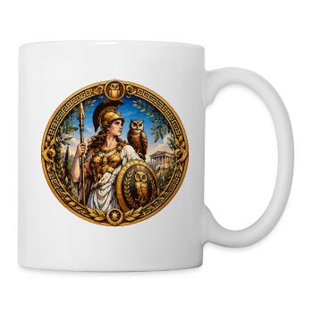 Athene mit Speer, Schild und Eulen - Tasse - Weiß - Rechts