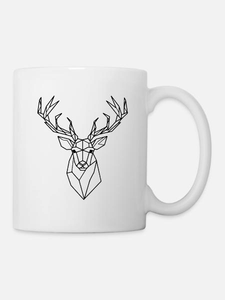 Geometric Deer – Polygon Hirsch Silhouette - Tasse - Weiß