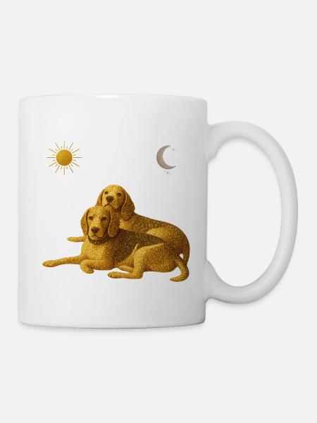 Goldglitzerndes Hundeduo Tag Nacht - Tasse - Weiß