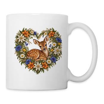 Rehkitz im Blumenherz – Alpenliebe & Natur - Tasse - Weiß - Rechts