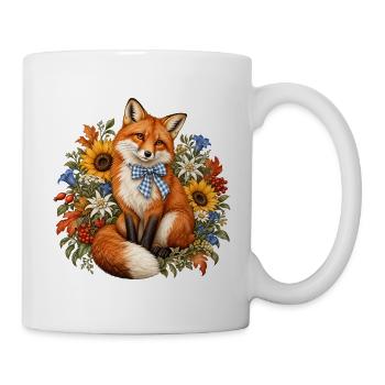 Fuchs mit Trachtenschleife & Alpenblumen - Tasse - Weiß - Rechts