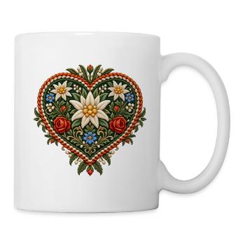 Gesticktes Trachtenherz mit Edelweiß - Tasse - Weiß - Rechts