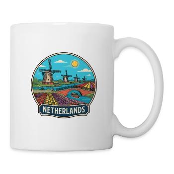 Niederländisches Reiseabzeichen Windmühlen Tulpen Holland - Tasse - Weiß - Rechts