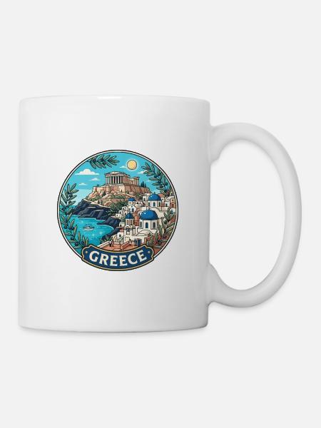 Griechenland Reiseabzeichen Akropolis Santorini-Inseln - Tasse - Weiß