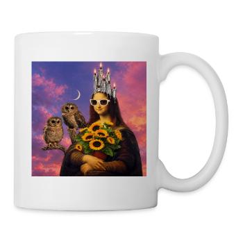 Modernes Porträt mit Sonne und Eulen - Tasse - Weiß - Rechts