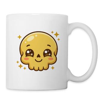 Goldener Kawaii-Schädel mit funkelnden Augen und Röte - Tasse - Weiß - Rechts