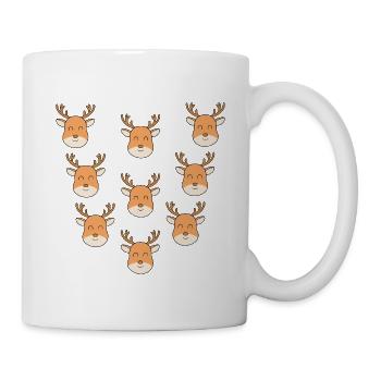 Cartoon-Hirschgesichter - Tasse - Weiß - Rechts