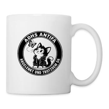 ADHS Antifa – Abgelenkt und trotzdem da Katze - Tasse - Weiß - Rechts