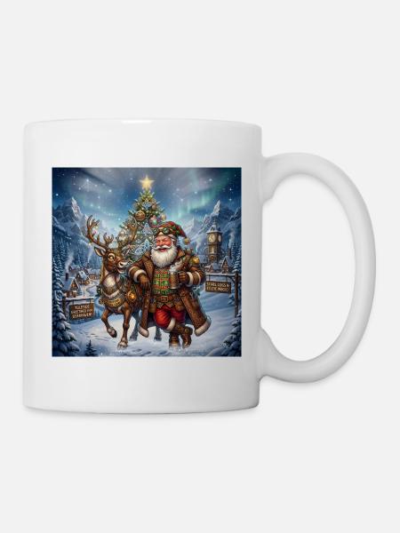 Weihnachtsmann und Rentier-Steampunk-Stil - Tasse - Weiß