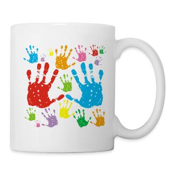 Mehrfarbige Handabdrücke - Tasse - Weiß - Rechts