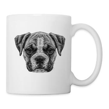 Boxer welpe monochrom, Hundeporträt Skizzenstil - Tasse - Weiß - Rechts