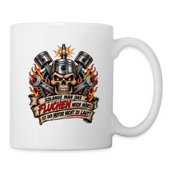Flammender Skull mit Motorwerkzeug - Tasse - Weiß - Rechts