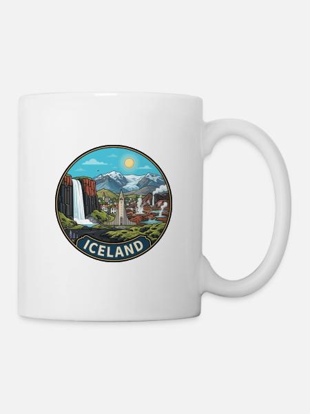 Island-Reiseabzeichen Skogafoss-Wasserfallvulkan - Tasse - Weiß