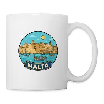 Malta Reiseabzeichen Valletta Harbor Luzzu Boot - Tasse - Weiß - Rechts