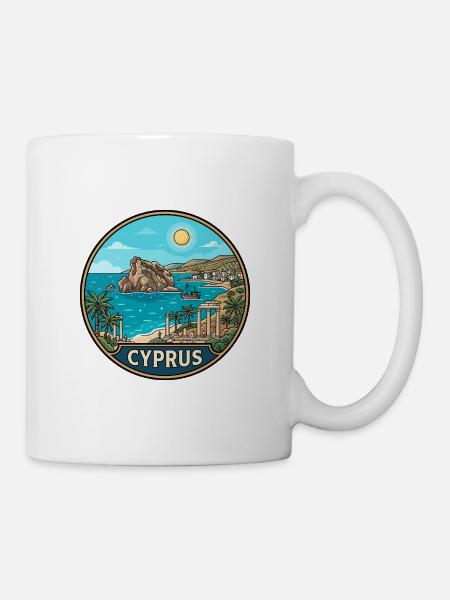 Zypern-Reiseabzeichen Aphrodite-Felsen Mittelmeerraum - Tasse - Weiß