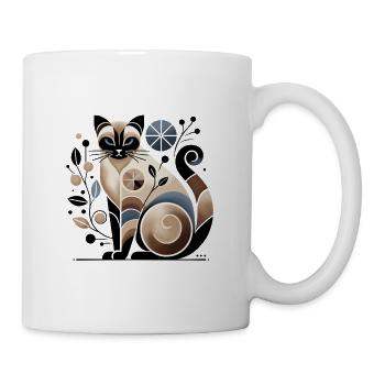 Beige-blaue abstrakte Siamkatze - Tasse - Weiß - Rechts