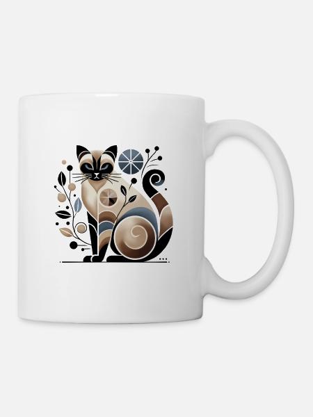 Beige-blaue abstrakte Siamkatze - Tasse - Weiß