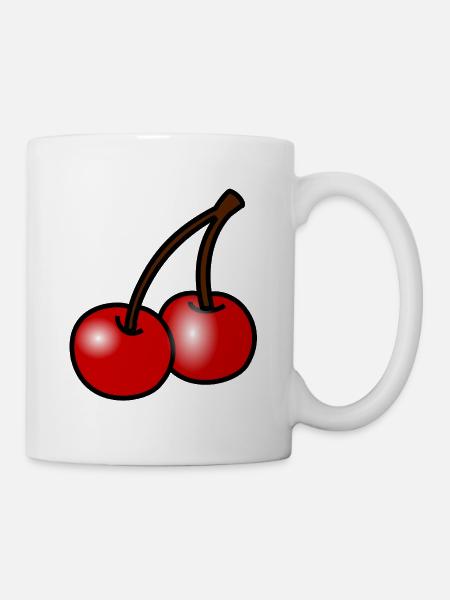 Zwei Kirschen auf Schwarz - Tasse - Weiß