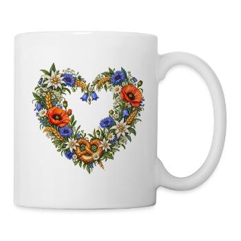 Wiesenblumenherz mit Brezel & Edelweiß - Tasse - Weiß - Rechts