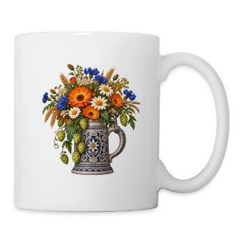 Bierkrug mit Blumen & Hopfen – Volksfest - Tasse - Weiß - Rechts