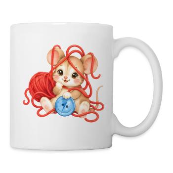 Maus - kuschelig in Wolle eingewickelt - Tasse - Weiß - Rechts