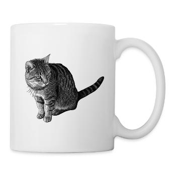 Detailierte Katzenlinienzeichnung in Schwarz - Tasse - Weiß - Rechts