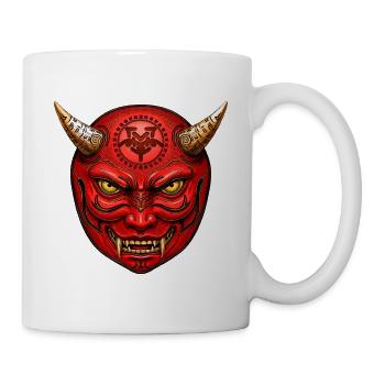 Rote Dämonenmaske mit Hörnern, oni maske - Tasse - Weiß - Rechts
