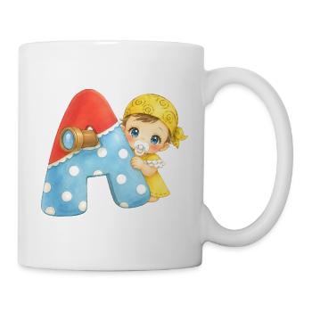 A - Buchstabe: mit Baby im Piratenlook - Tasse - Weiß - Rechts