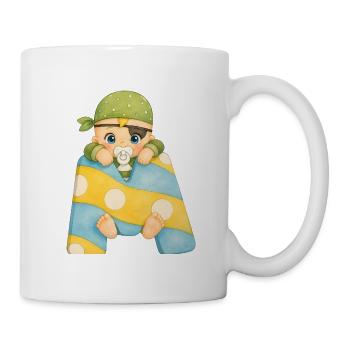 M - Buchstabe: Baby im bunten Patchwork-Schal - Tasse - Weiß - Rechts