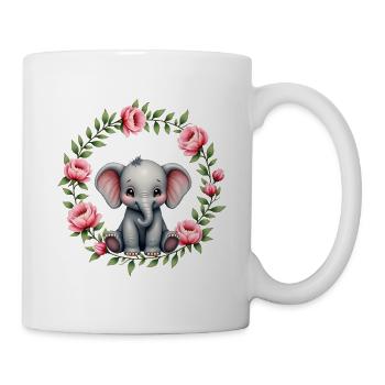 Cute Baby Elephant Pink Floral - Tasse - Weiß - Rechts
