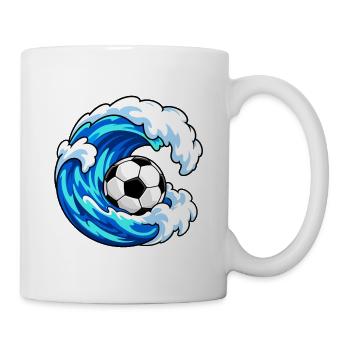 Fußball reitet auf einer blauen Meereswelle - Tasse - Weiß - Rechts