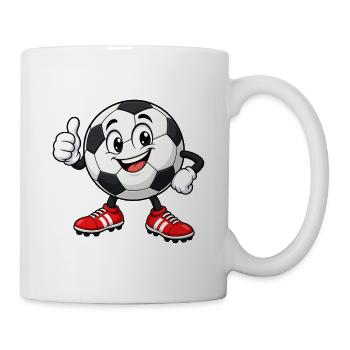 Lustiges Fußball-Maskottchen zeigt Daumen hoch - Tasse - Weiß - Rechts