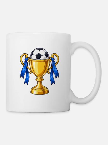 Fußballpokal mit blauen Bändern - Tasse - Weiß